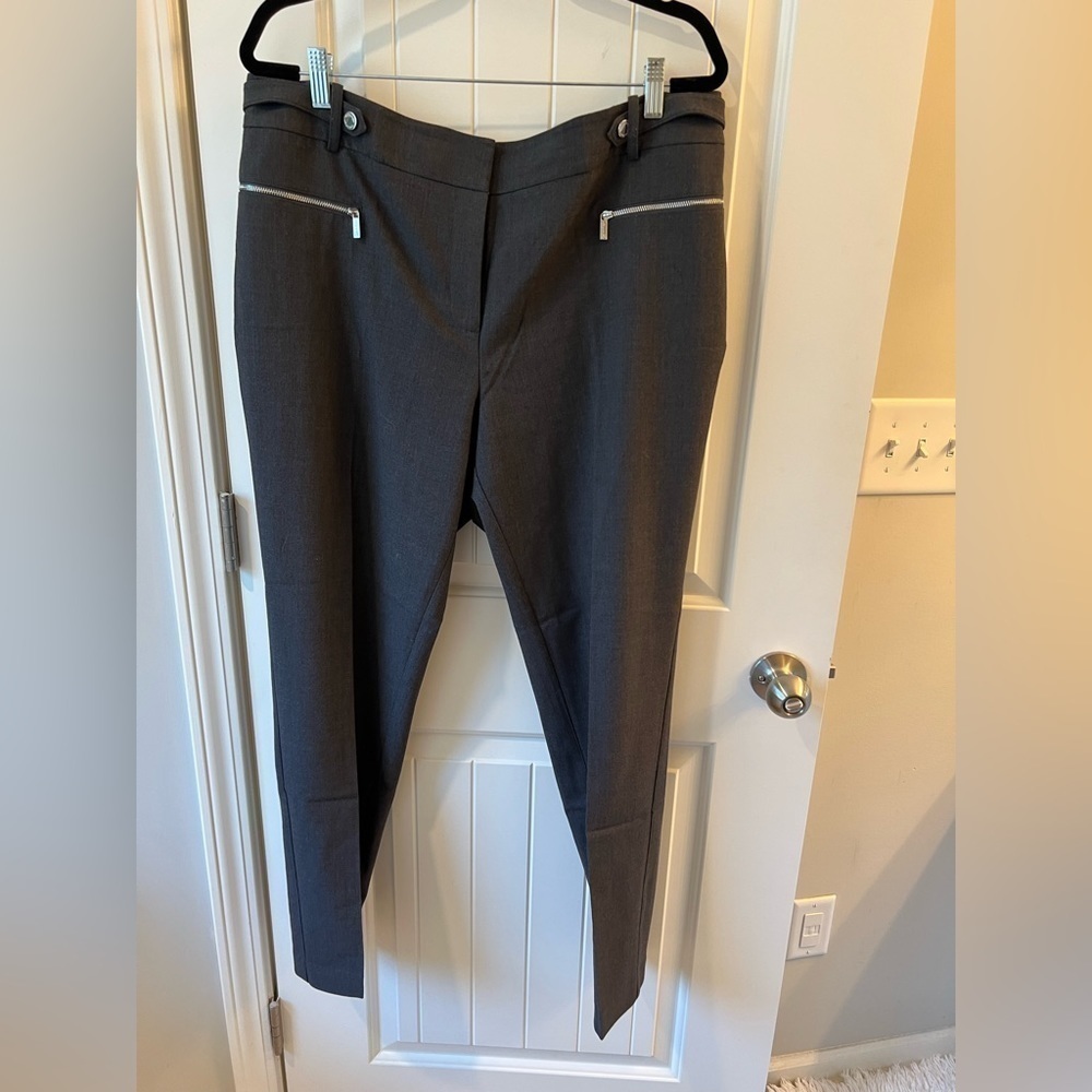 Calvin Klein Charcoal Gray Slim Trousers with Silver Zippers